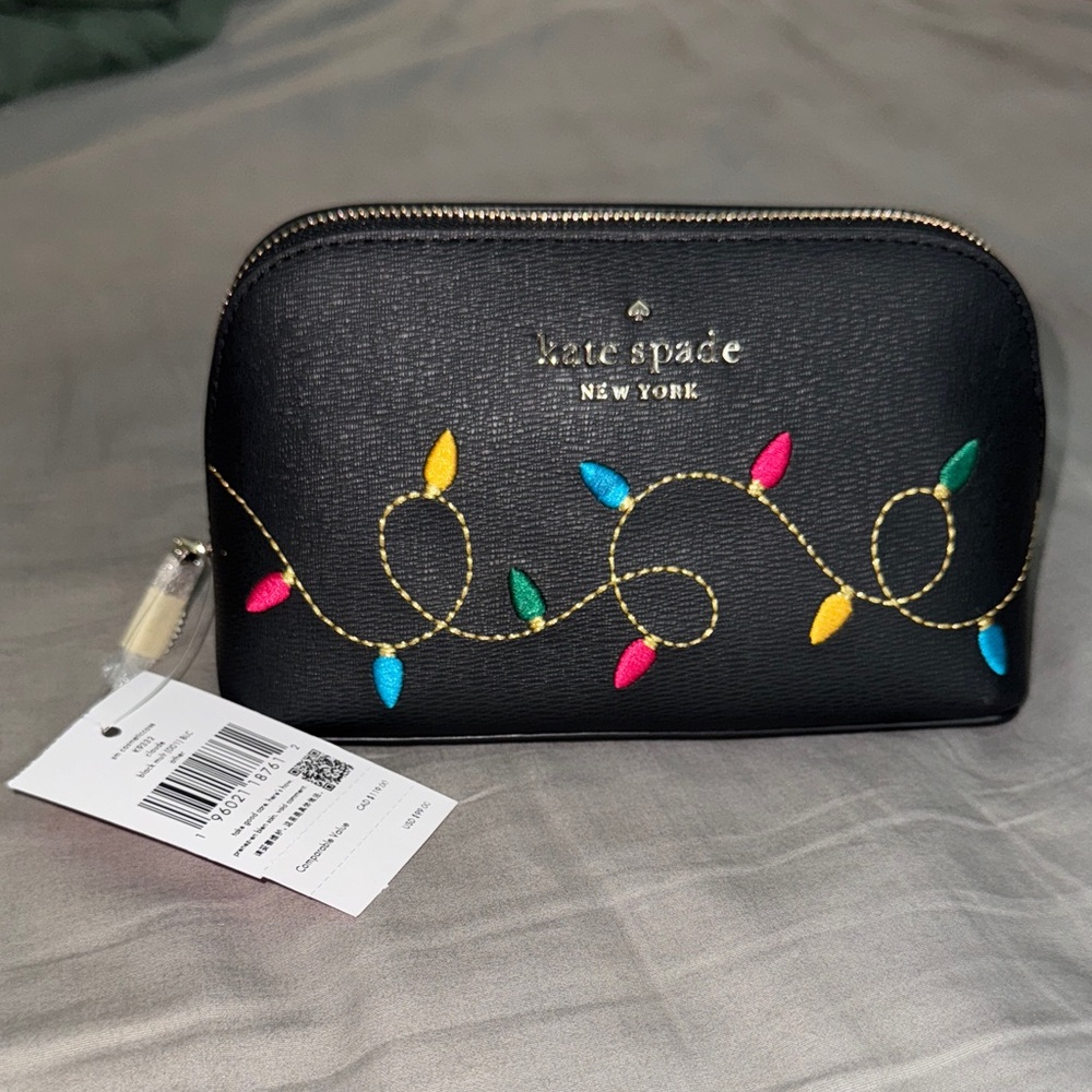 Kate Spade Black Pouch with Vibrant Embroidery